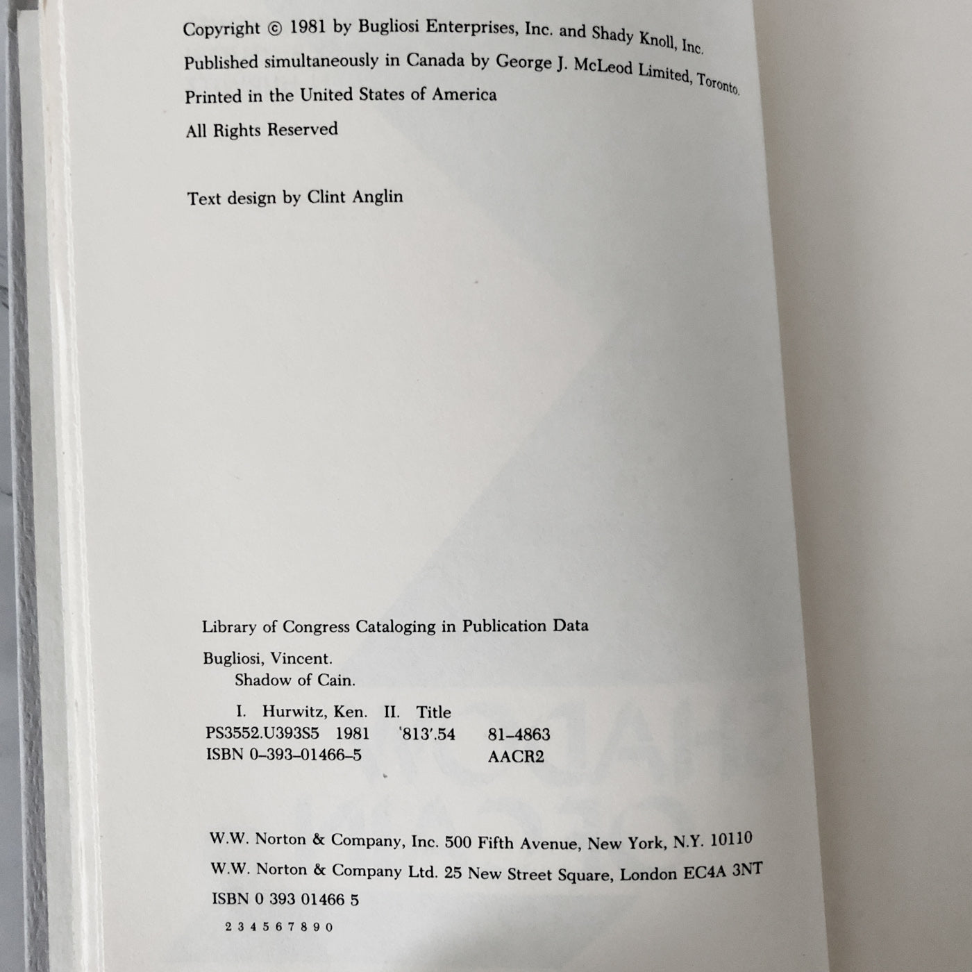 Shadow of Cain by Vincent Bugliosi [FIRST EDITION] 1981