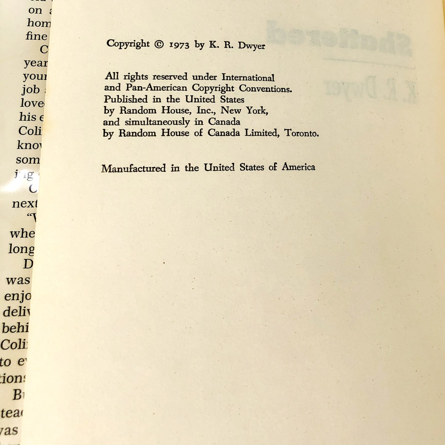 Shattered by K.R. Dwyer 'aka' Dean Koontz [1973 HARDCOVER]