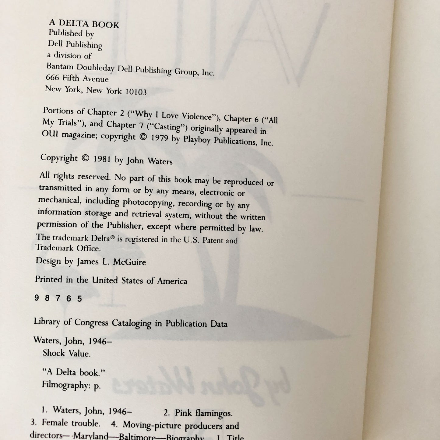 Shock Value by John Waters [DELTA FIRST EDITION / 1981]