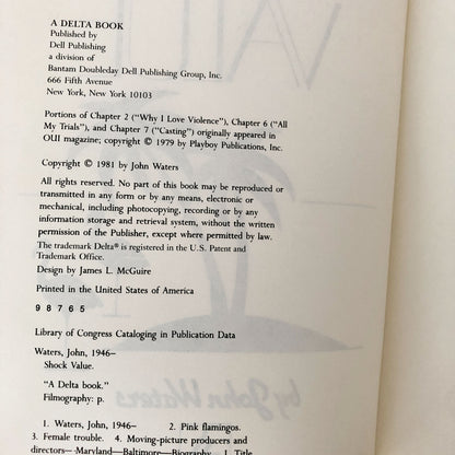 Shock Value by John Waters [DELTA FIRST EDITION / 1981]