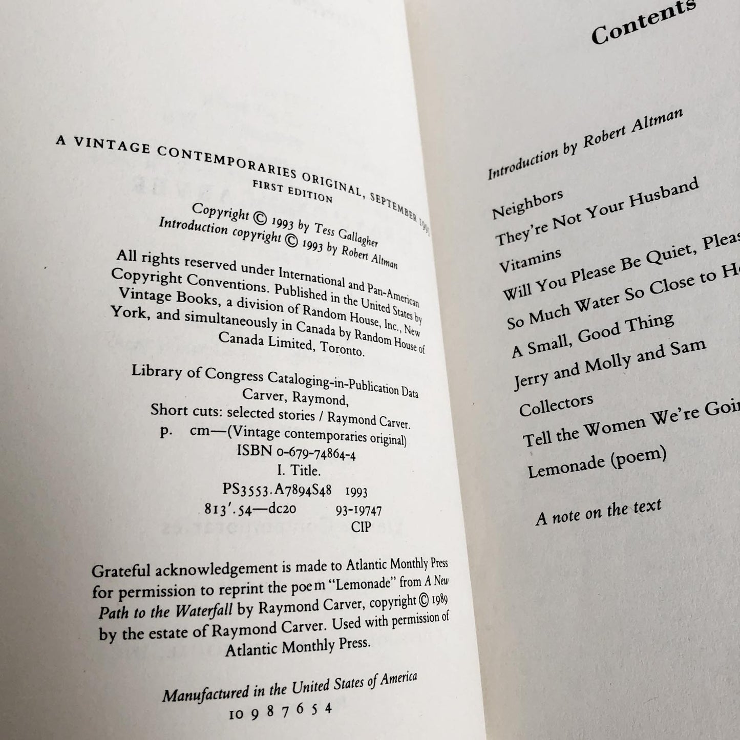 Short Cuts: Selected Stories by Raymond Carver [FIRST EDITION / 1993]