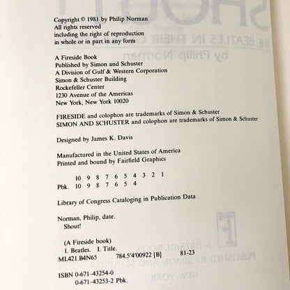 Shout! The Beatles in Their Generation by Philip Norman [FIRST EDITION PAPERBACK] 1981 • Fireside