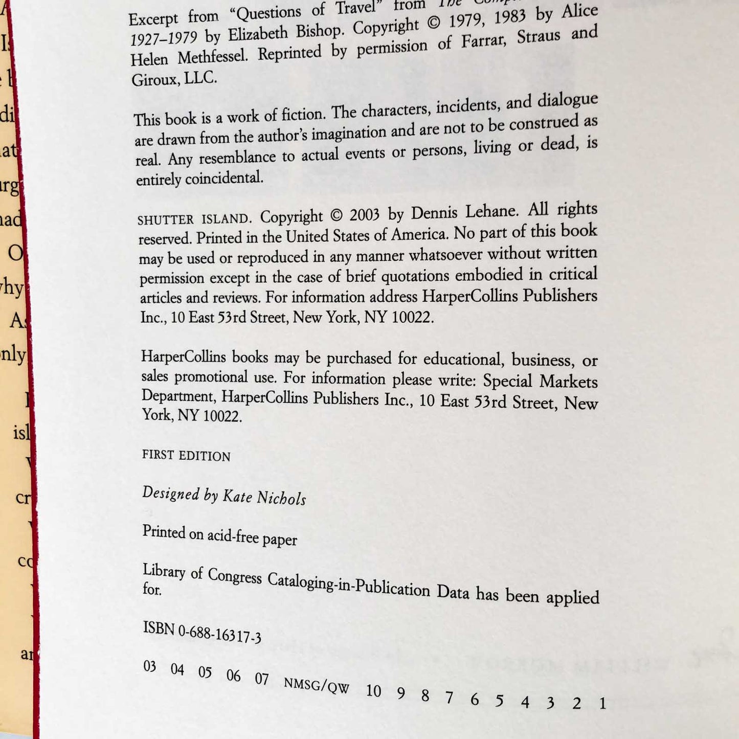 Shutter Island by Dennis Lehane [FIRST EDITION • FIRST PRINTING] 2003