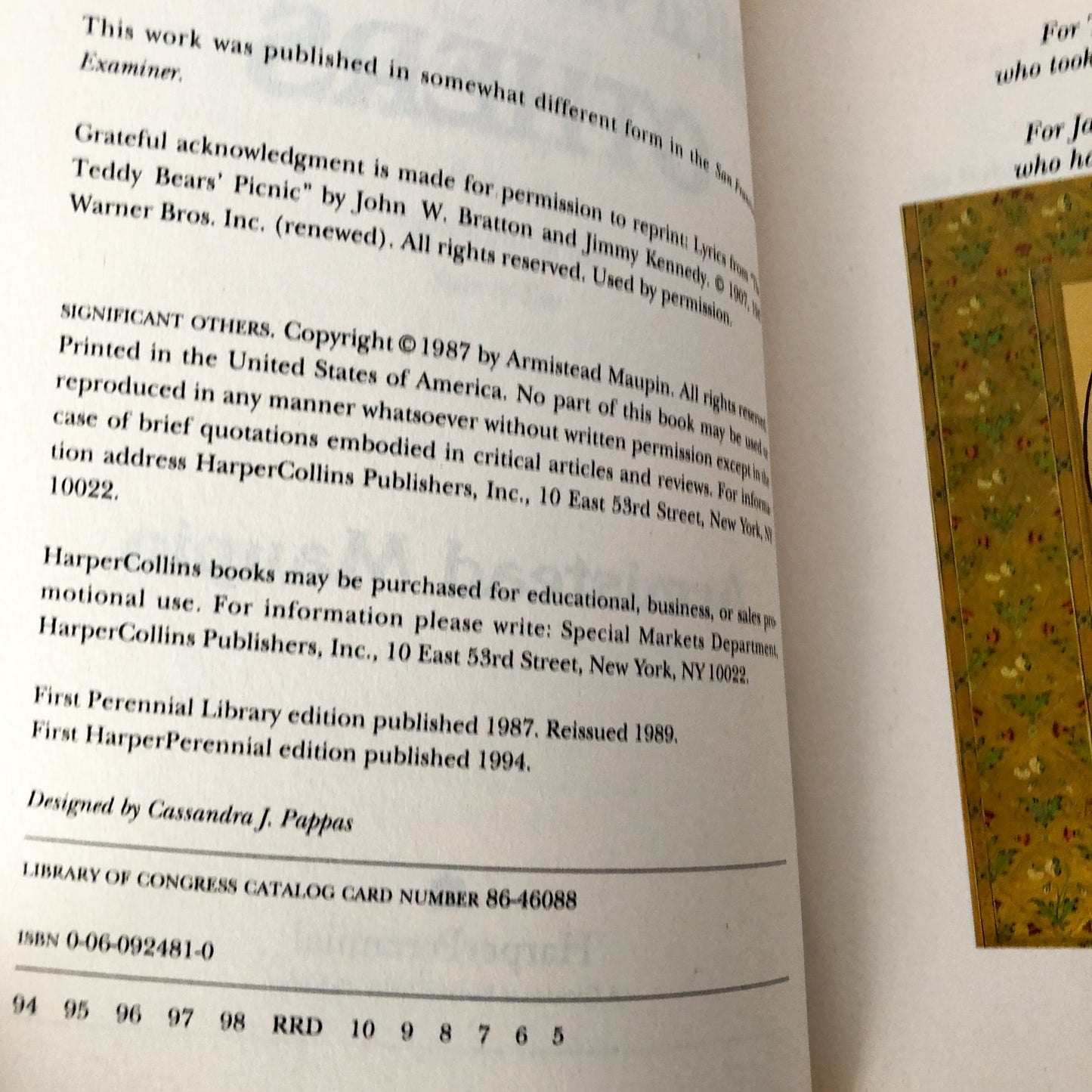 Significant Others by Armistead Maupin SIGNED! [TRADE PAPERBACK] 1994 • HarperPerennial