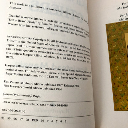 Significant Others by Armistead Maupin SIGNED! [TRADE PAPERBACK] 1994 • HarperPerennial