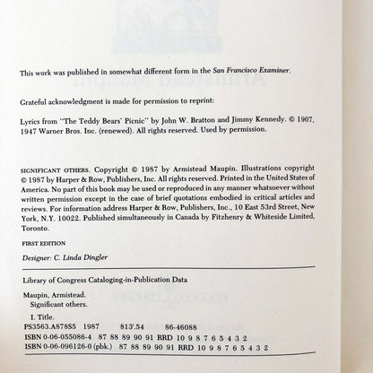 Significant Others by Armistead Maupin [FIRST EDITION] 1987