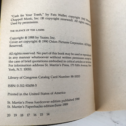 The Silence of the Lambs by Thomas Harris [1989 MOVIE TIE-IN PAPERBACK] - Bookshop Apocalypse