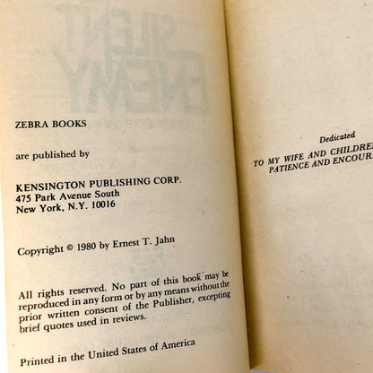 The Silent Enemy by Ernest T. Jahn [FIRST PRINTING] 1980 • Zebra Horror