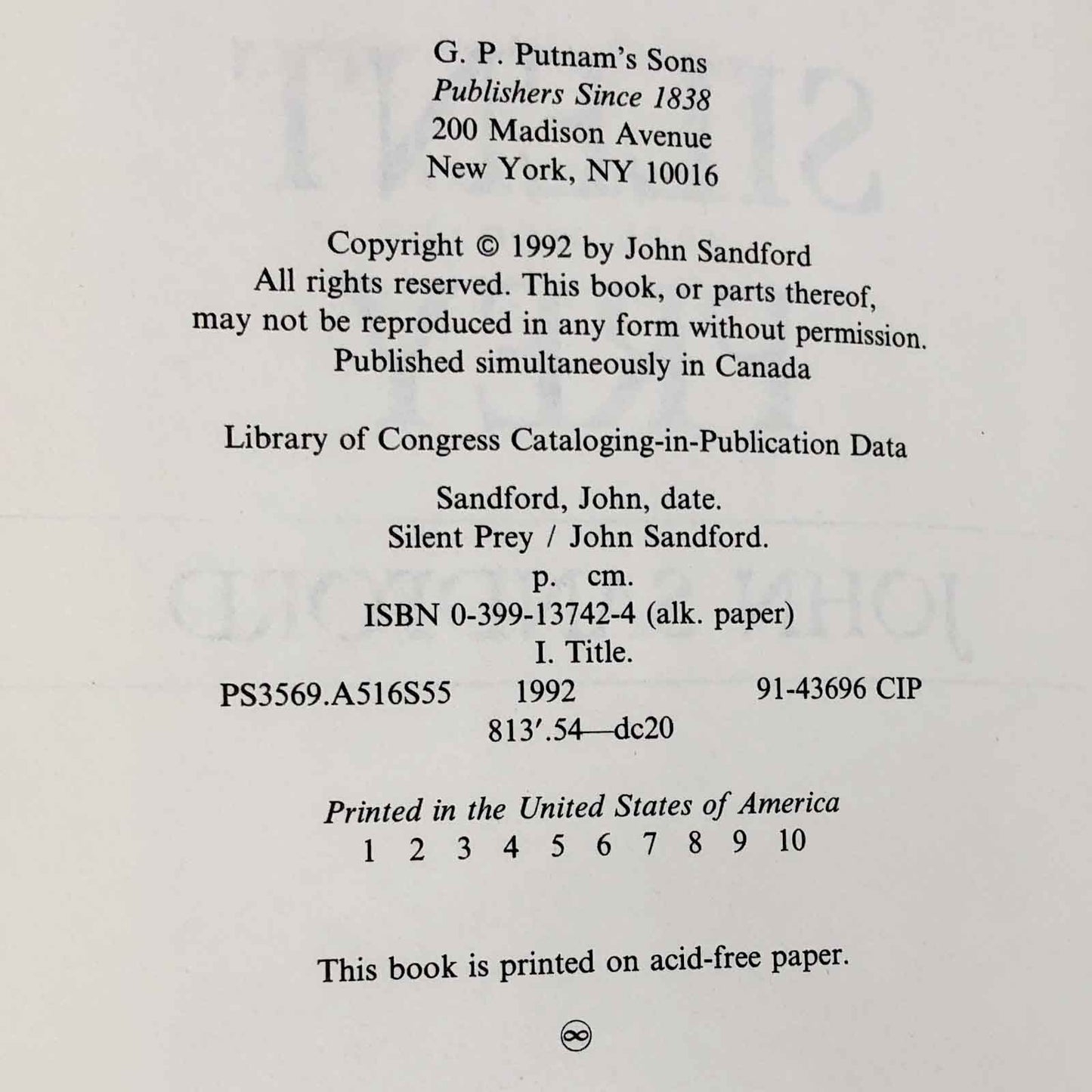 Silent Prey by John Sandford [FIRST EDITION • FIRST PRINTING] 1992