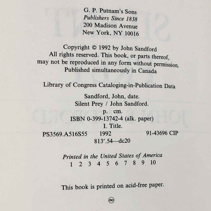 Silent Prey by John Sandford [FIRST EDITION • FIRST PRINTING] 1992