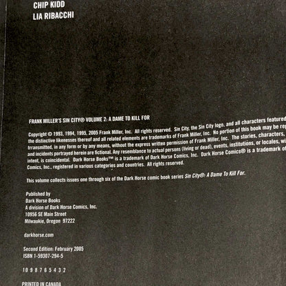 Sin City Vol. 2: A Dame to Kill For by Frank Miller [SECOND EDITION OMNIBUS] 2005 • Dark Horse