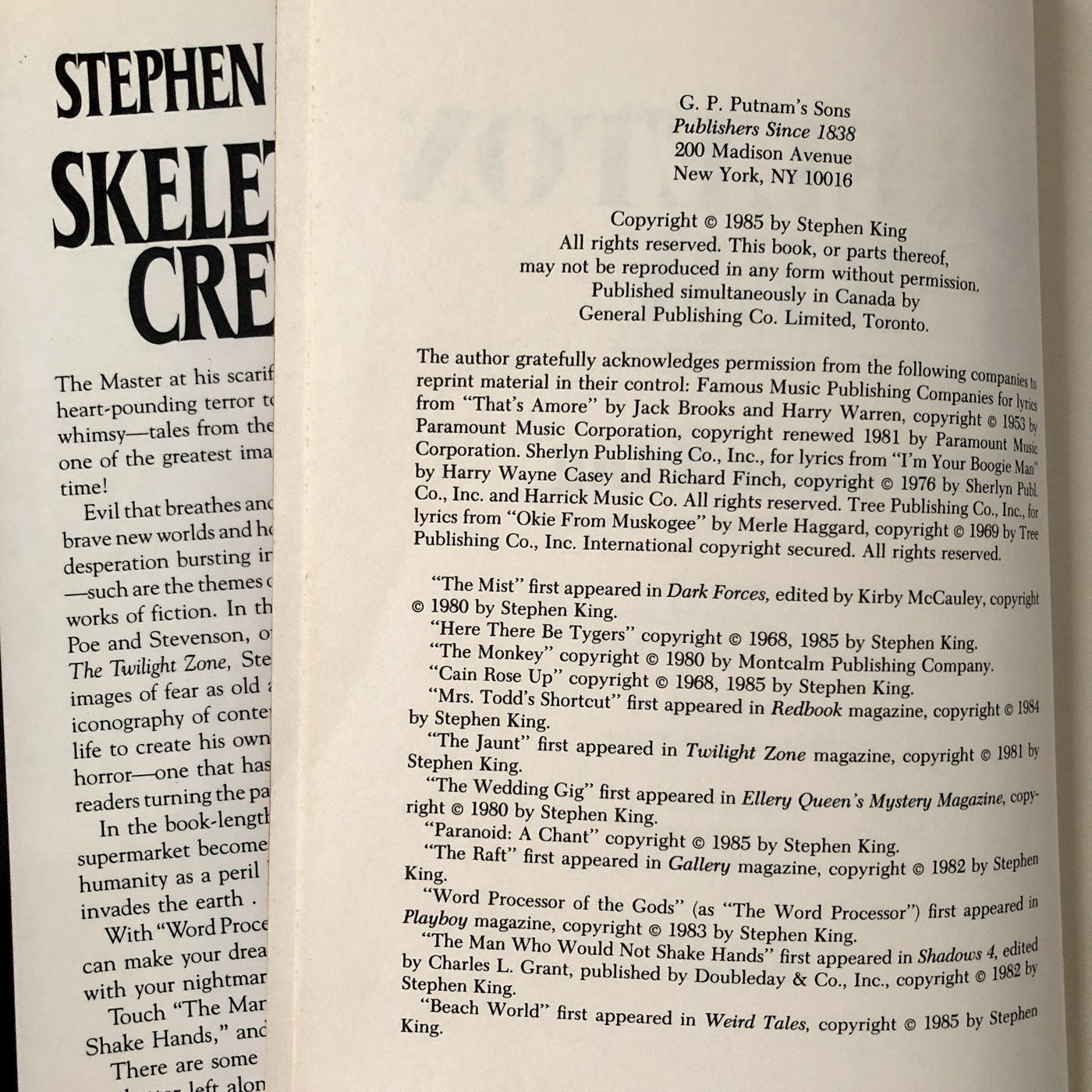 Skeleton Crew by Stephen King [FIRST EDITION / THIRD PRINTING]