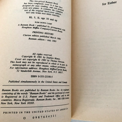 Slim Down Camp by Stephen Manes [1983 PAPERBACK]