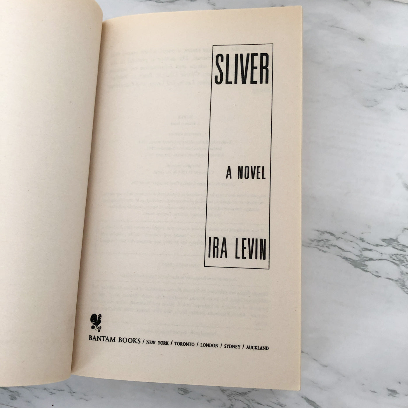 Sliver by Ira Levin [FIRST PAPERBACK PRINTING / 1991]