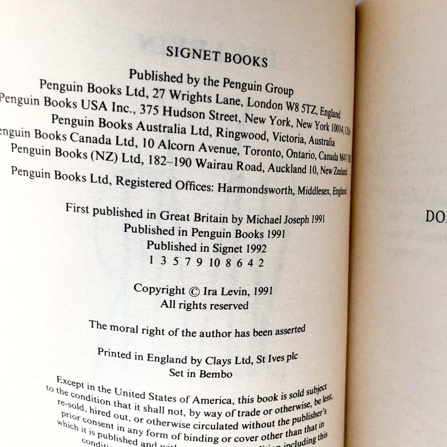 Sliver by Ira Levin [U.K PAPERBACK / 1992]