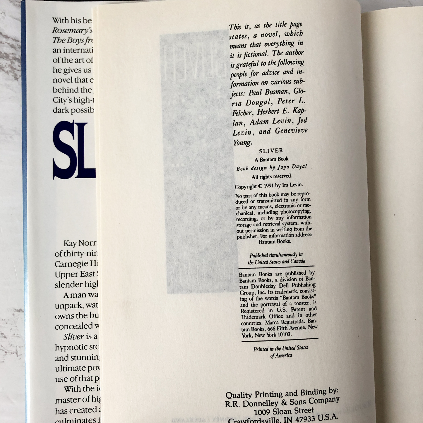 Sliver by Ira Levin [BOOK CLUB EDITION / 1991] - Bookshop Apocalypse