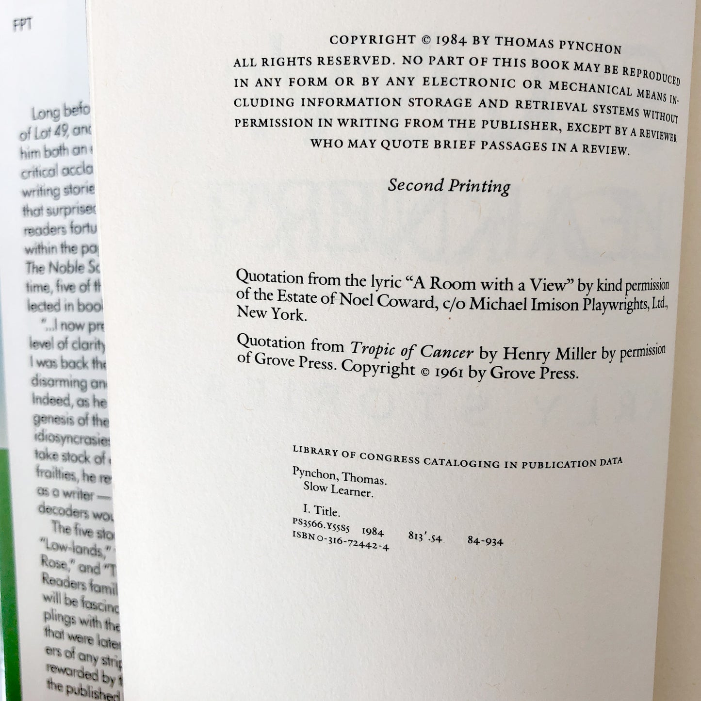 Slow Learner: Early Stories by Thomas Pynchon [FIRST EDITION] 1984 • Little Brown & Co