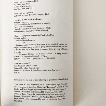 Smack by Melvin Burgess [U.S. FIRST EDITION] 1998