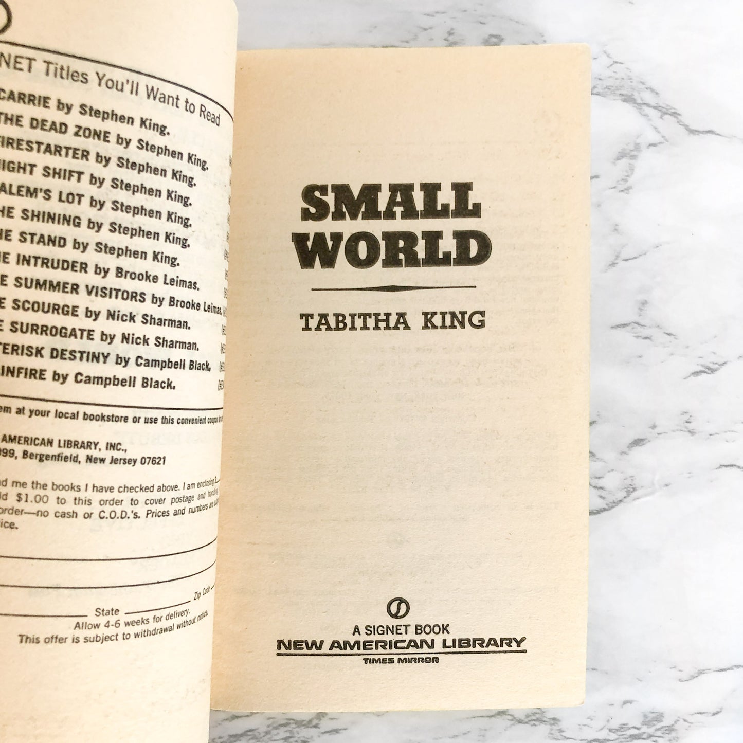 Small World by Tabitha King [FIRST PAPERBACK PRINTING] 1982