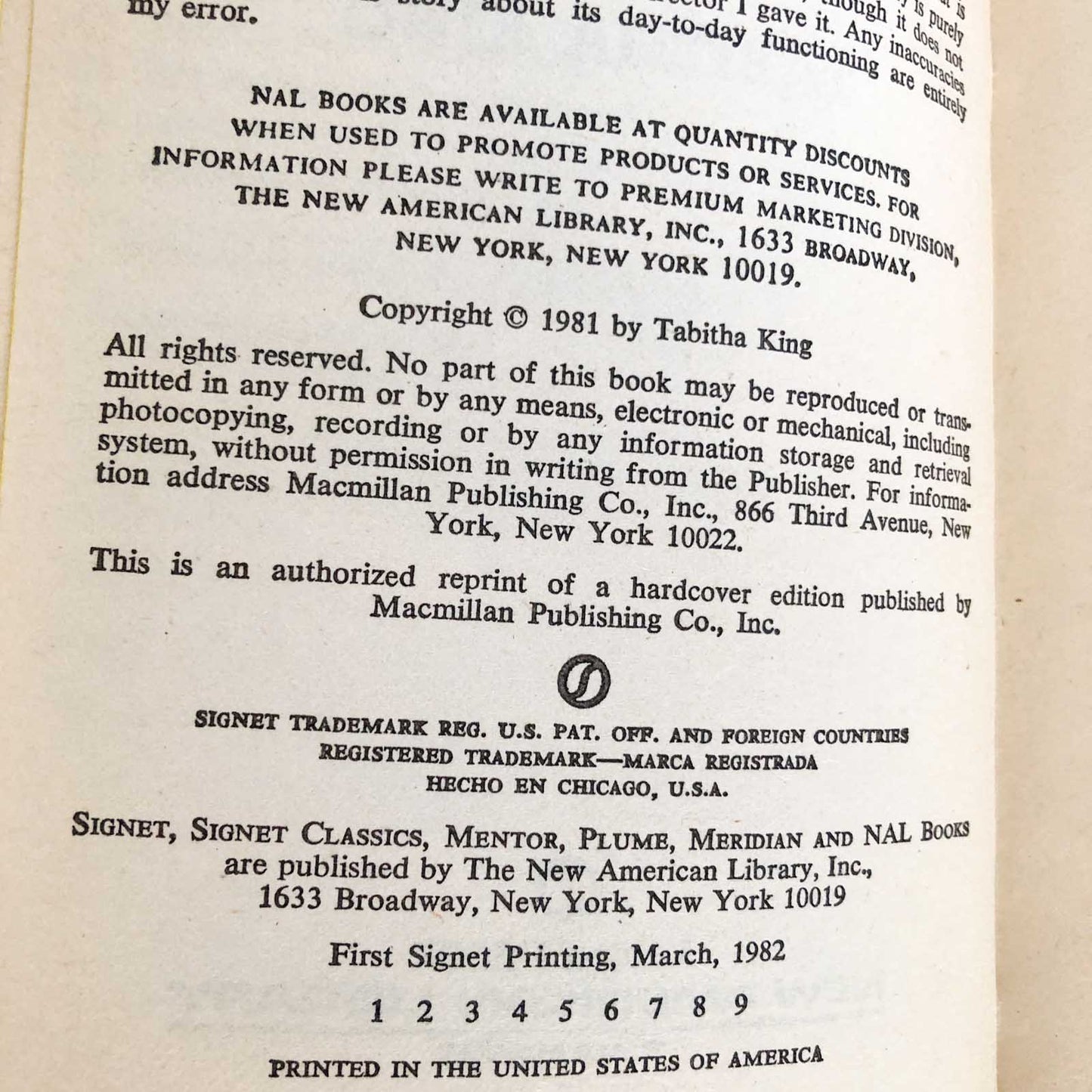 Small World by Tabitha King [FIRST PAPERBACK PRINTING] 1982