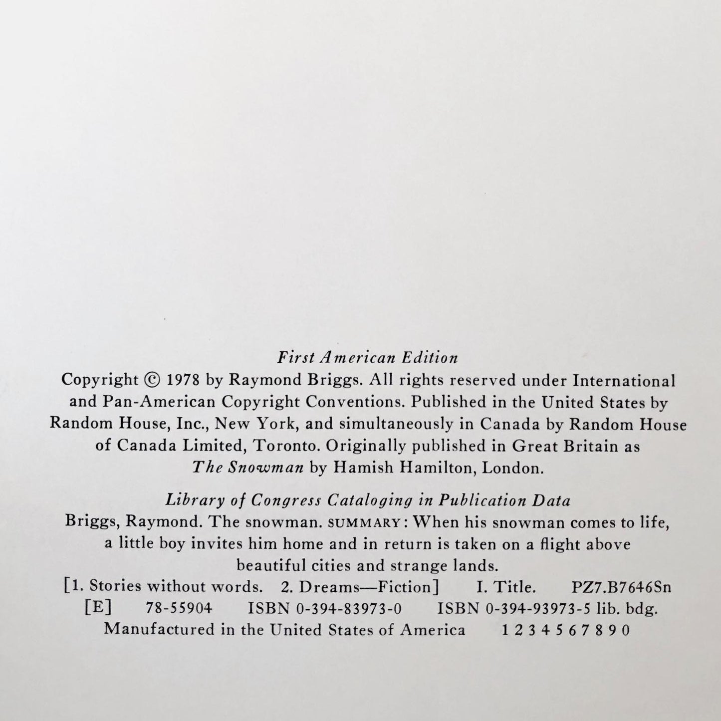 The Snowman by Raymond Briggs [FIRST EDITION / FIRST PRINTING] 1978