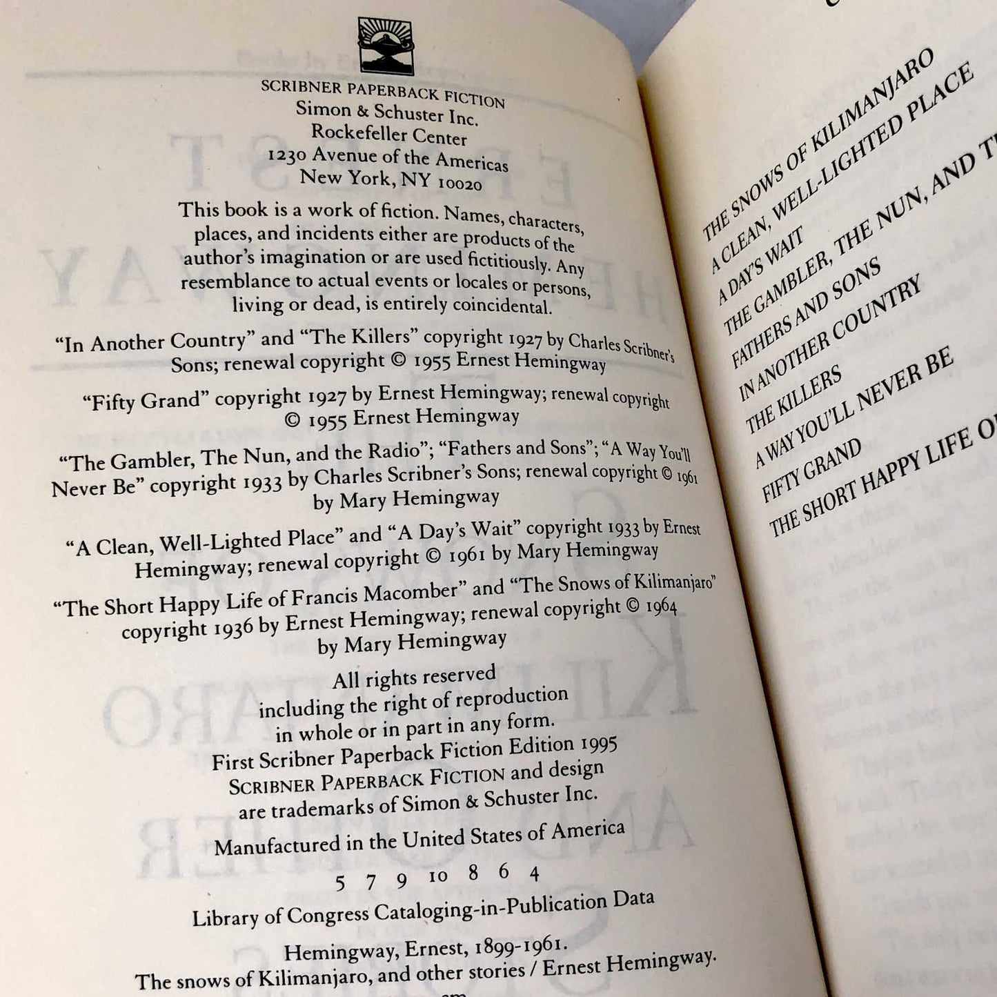 The Snows of Kilimanjaro & Other Stories by Ernest Hemingway [TRADE PAPERBACK] 1995