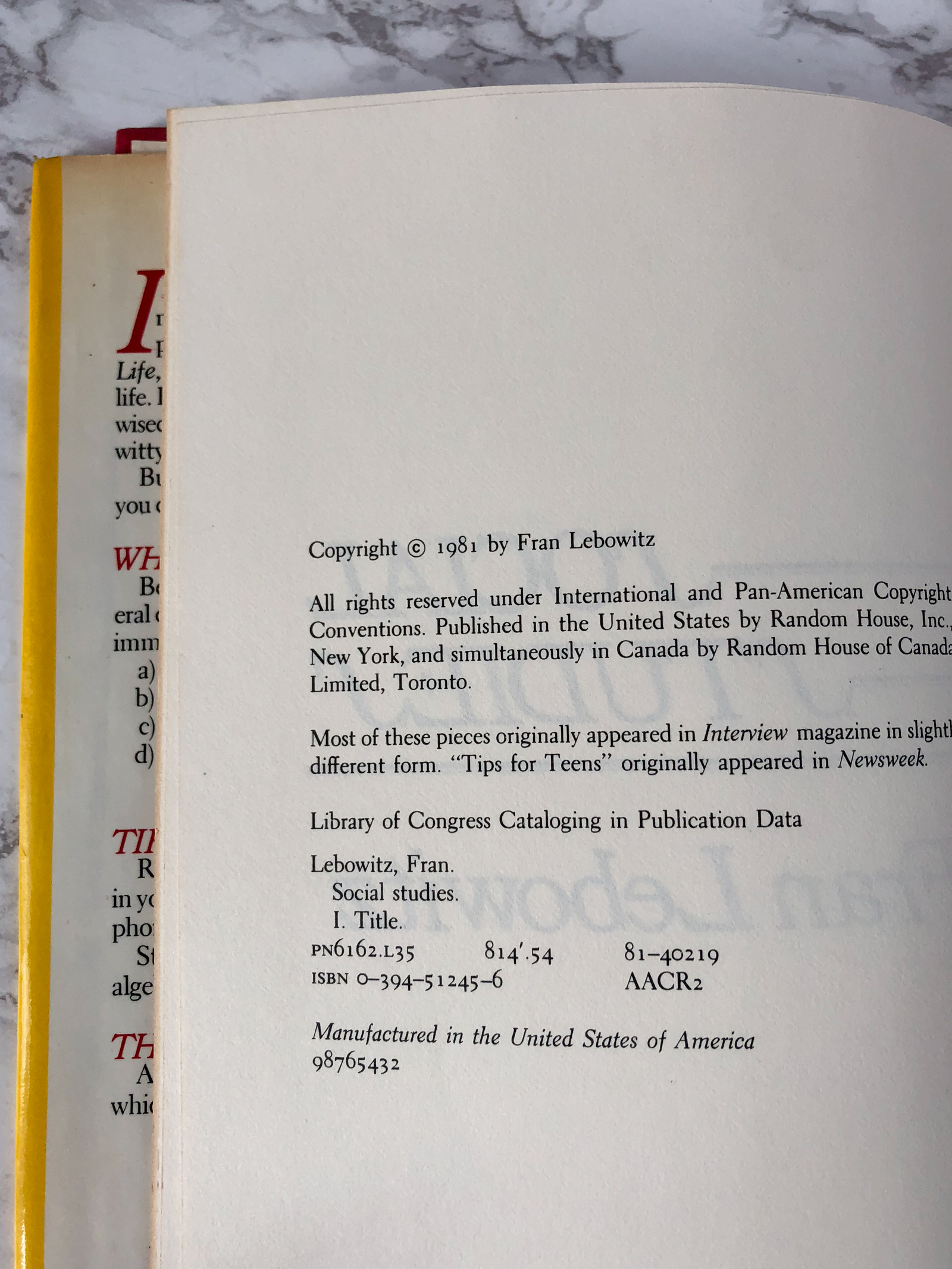 Social Studies by Fran Lebowitz [FIRST EDITION] - Bookshop Apocalypse