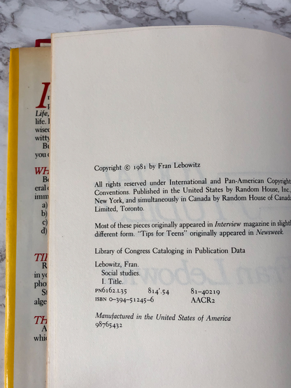 Social Studies by Fran Lebowitz [FIRST EDITION] - Bookshop Apocalypse