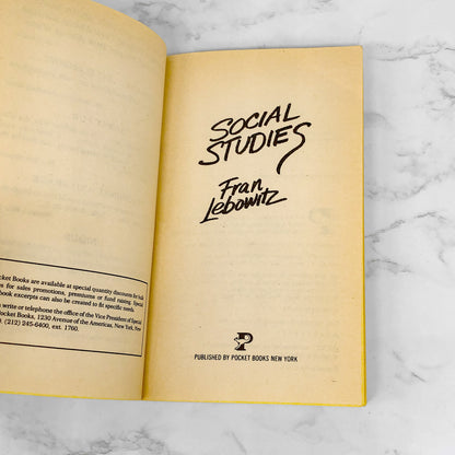 Social Studies by Fran Lebowitz [FIRST PAPERBACK PRINTING] 1982 • Pocket Books