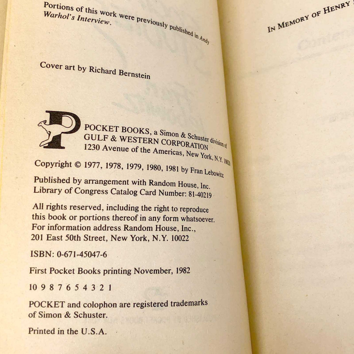 Social Studies by Fran Lebowitz [FIRST PAPERBACK PRINTING] 1982 • Pocket Books