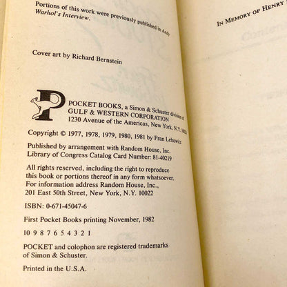 Social Studies by Fran Lebowitz [FIRST PAPERBACK PRINTING] 1982 • Pocket Books