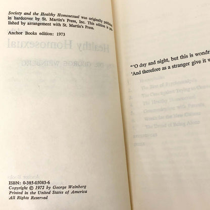 Society and the Healthy Homosexual by George Weinberg [FIRST PAPERBACK PRINTING] 1973 *See Condition