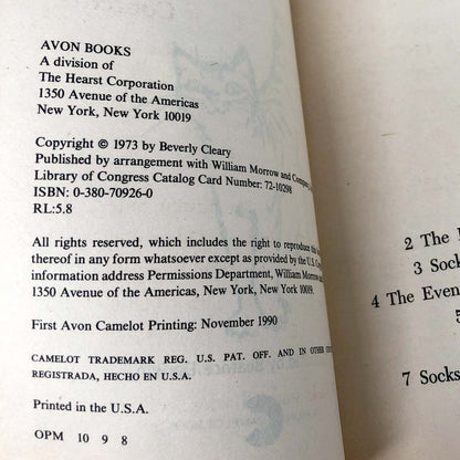 Socks by Beverly Cleary [TRADE PAPERBACK] 1990 • Camelot