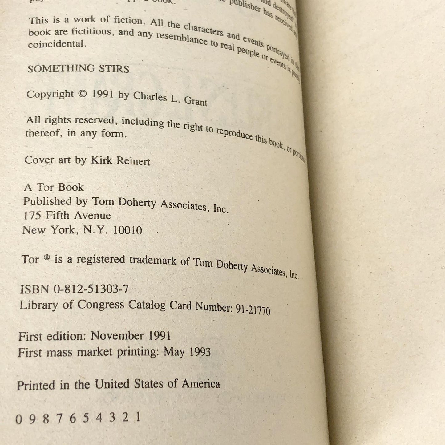 Something Stirs by Charles L. Grant [FIRST PAPERBACK PRINTING] 1993 • TOR Horror