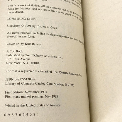 Something Stirs by Charles L. Grant [FIRST PAPERBACK PRINTING] 1993 • TOR Horror