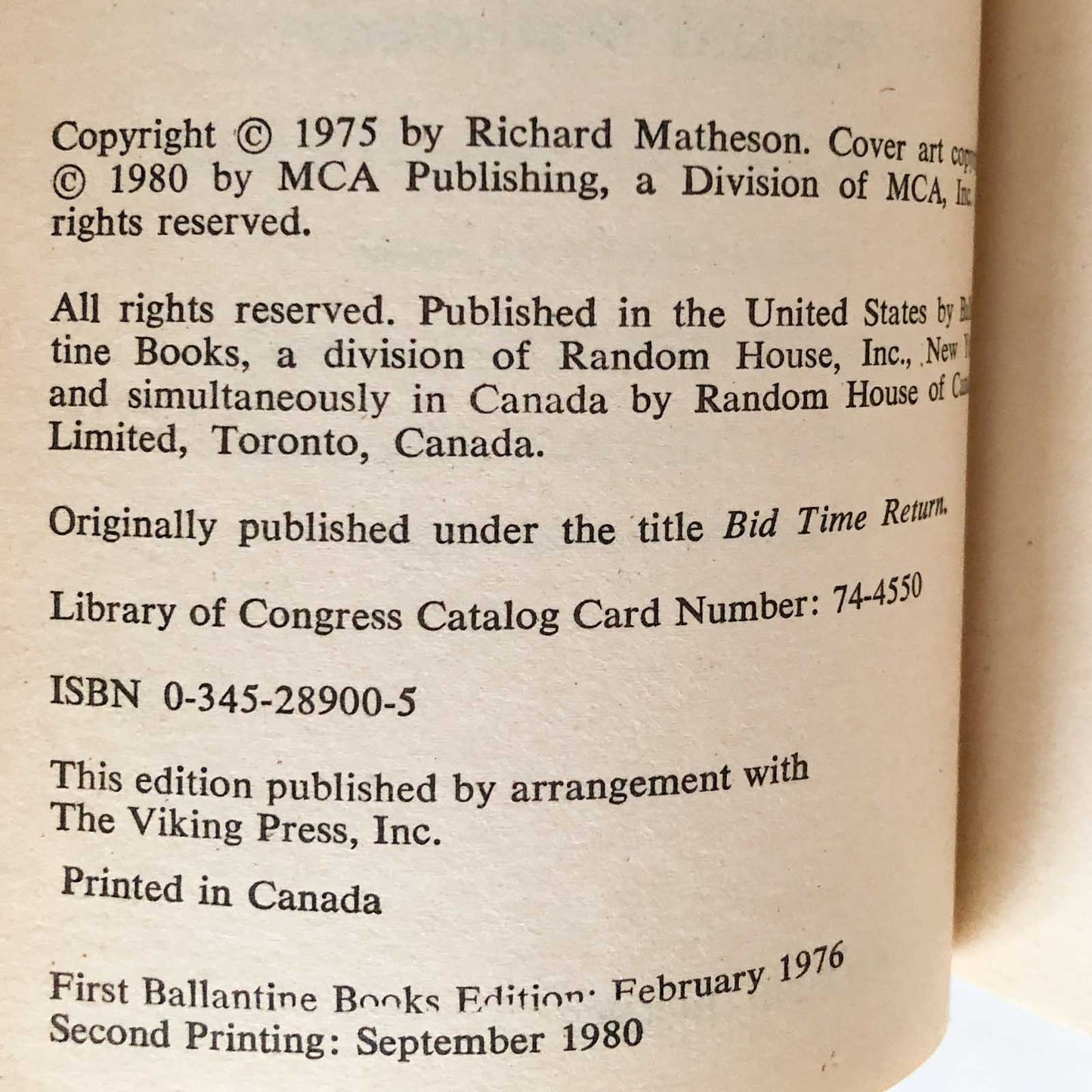 Somewhere in Time by Richard Matheson [MOVIE TIE-IN PAPERBACK / 1980]