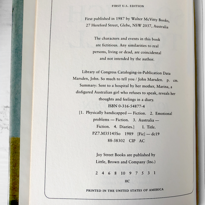 So Much to Tell You... by John Marsden [FIRST EDITION / 1987]