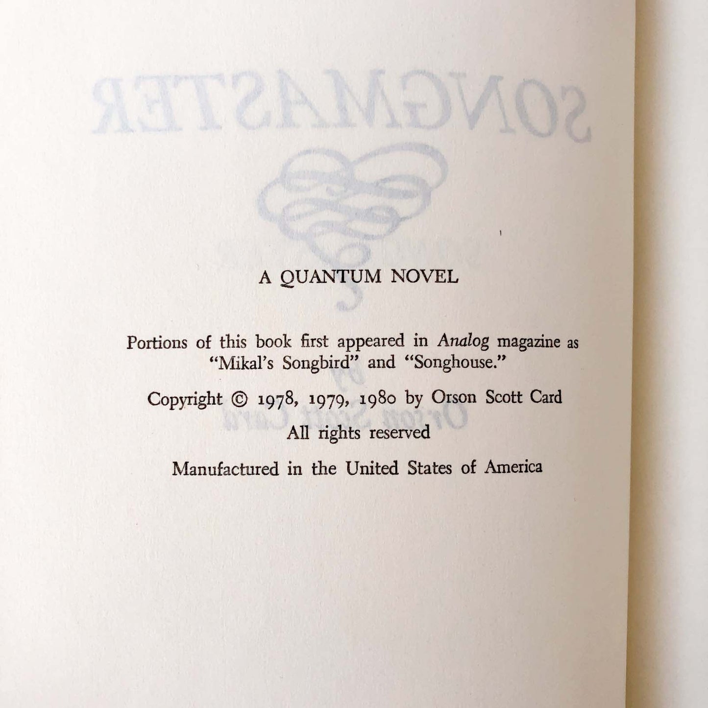 Songmaster by Orson Scott Card [1980 HARDCOVER]