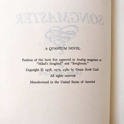 Songmaster by Orson Scott Card [1980 HARDCOVER]