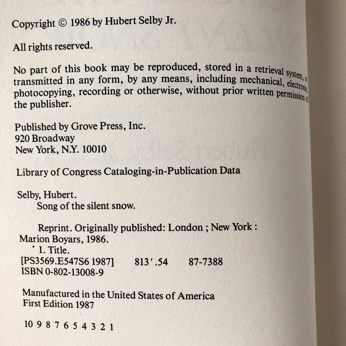 Song of the Silent Snow by Hubert Selby Jr. [FIRST PAPERBACK PRINTING] - Bookshop Apocalypse