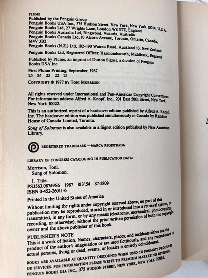 Song of Solomon by Toni Morrison - Bookshop Apocalypse
