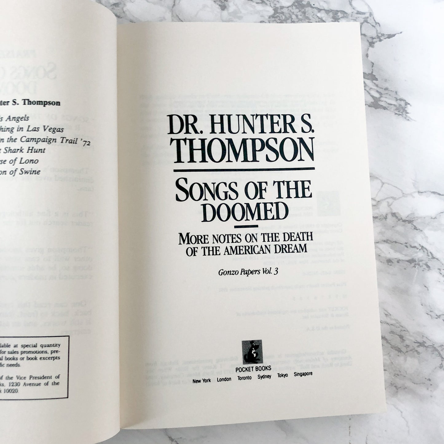 Songs of the Doomed by Hunter S. Thompson [FIRST PAPERBACK EDITION] 1991