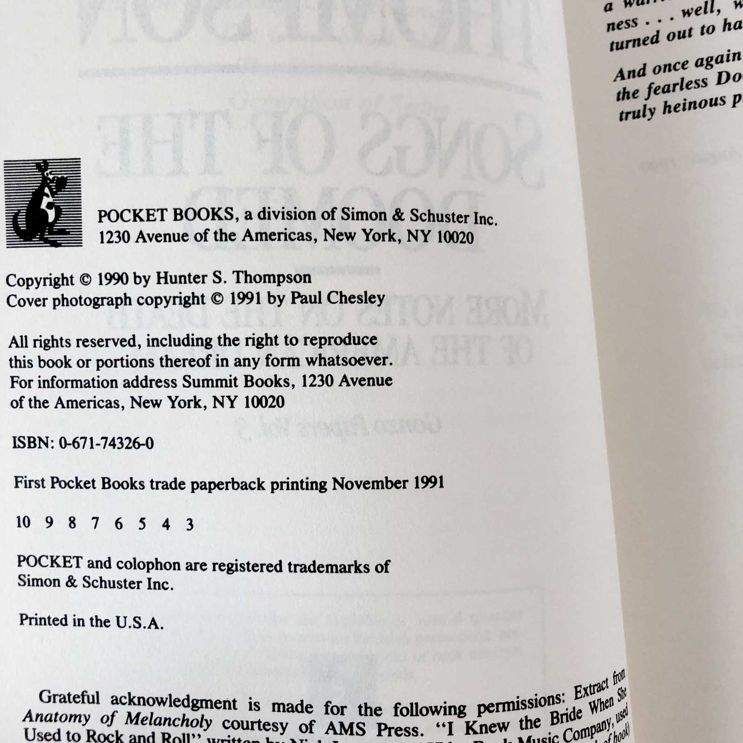 Songs of the Doomed by Hunter S. Thompson [FIRST PAPERBACK EDITION] 1991