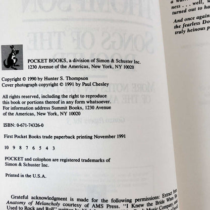 Songs of the Doomed by Hunter S. Thompson [FIRST PAPERBACK EDITION] 1991