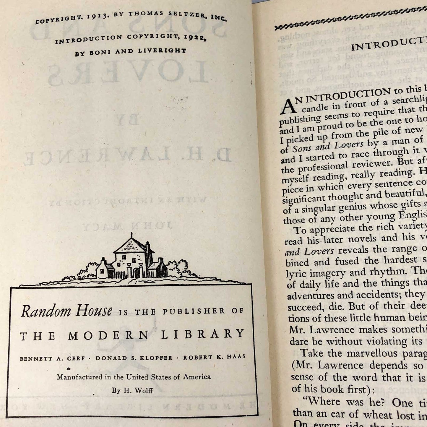 Sons and Lovers by D.H. Lawrence [ANTIQUE HARDCOVER] 1922 • The Modern Library