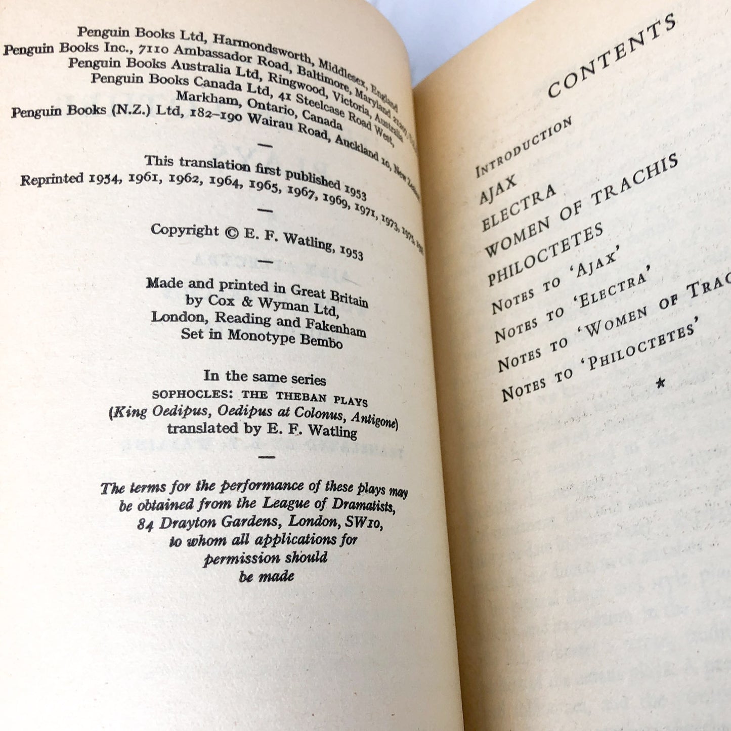 Electra and Other Plays by Sophocles [1976 U.K. PAPERBACK]