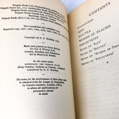 Electra and Other Plays by Sophocles [1976 U.K. PAPERBACK]