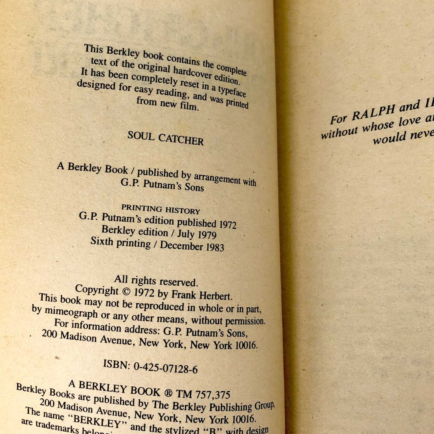 Soul Catcher by Frank Herbert [1983 PAPERBACK] Berkley