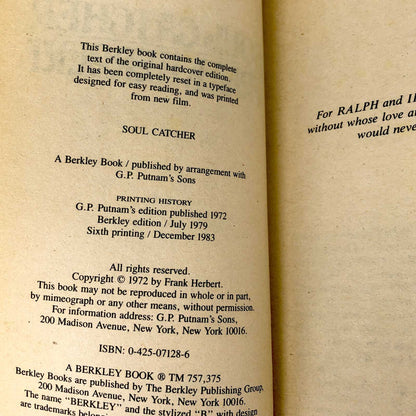 Soul Catcher by Frank Herbert [1983 PAPERBACK] Berkley