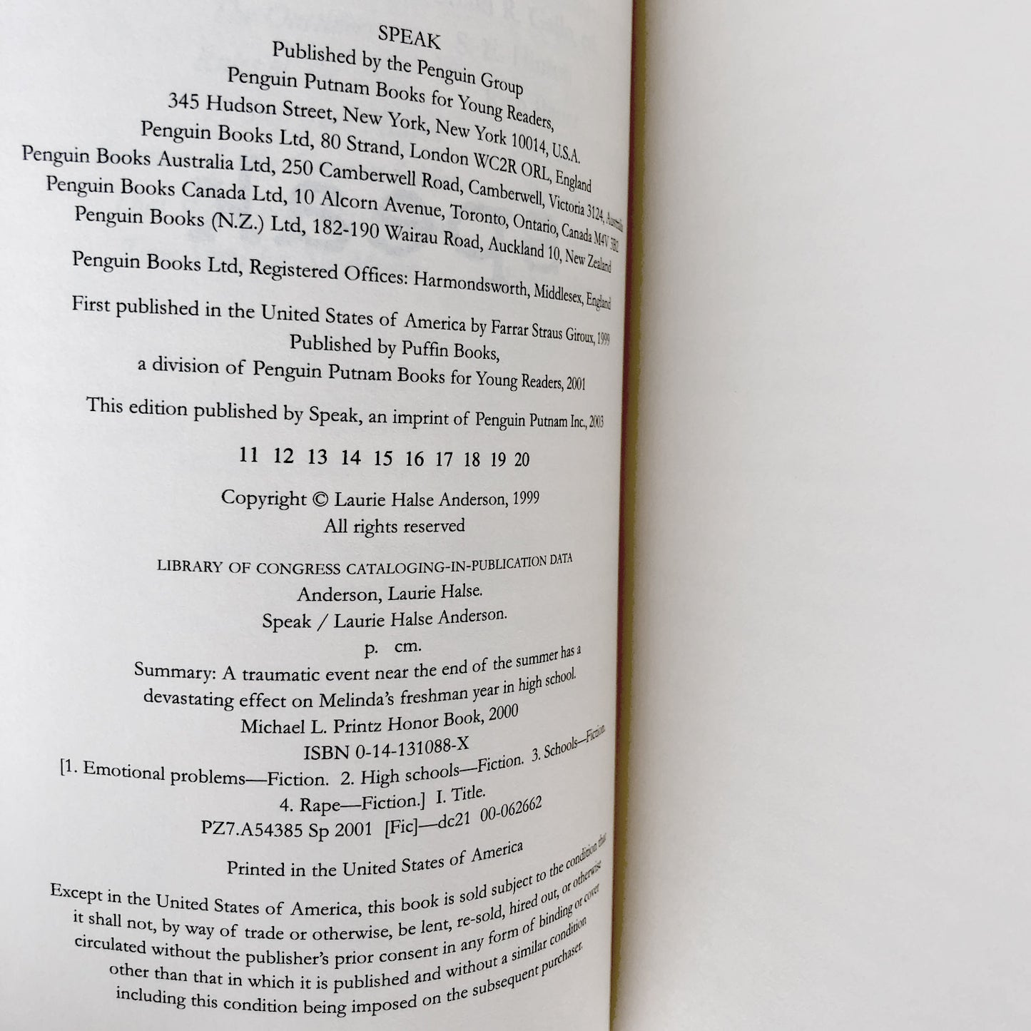 Speak by Laurie Halse Anderson [TRADE PAPERBACK] 2003 • Penguin Putnam